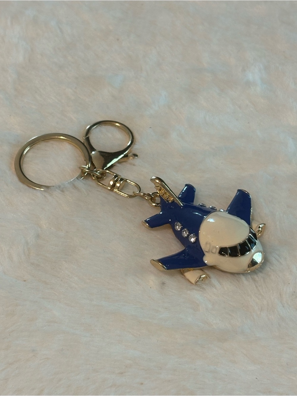 Enamel Blue and White Airplane Keychain Card Holder